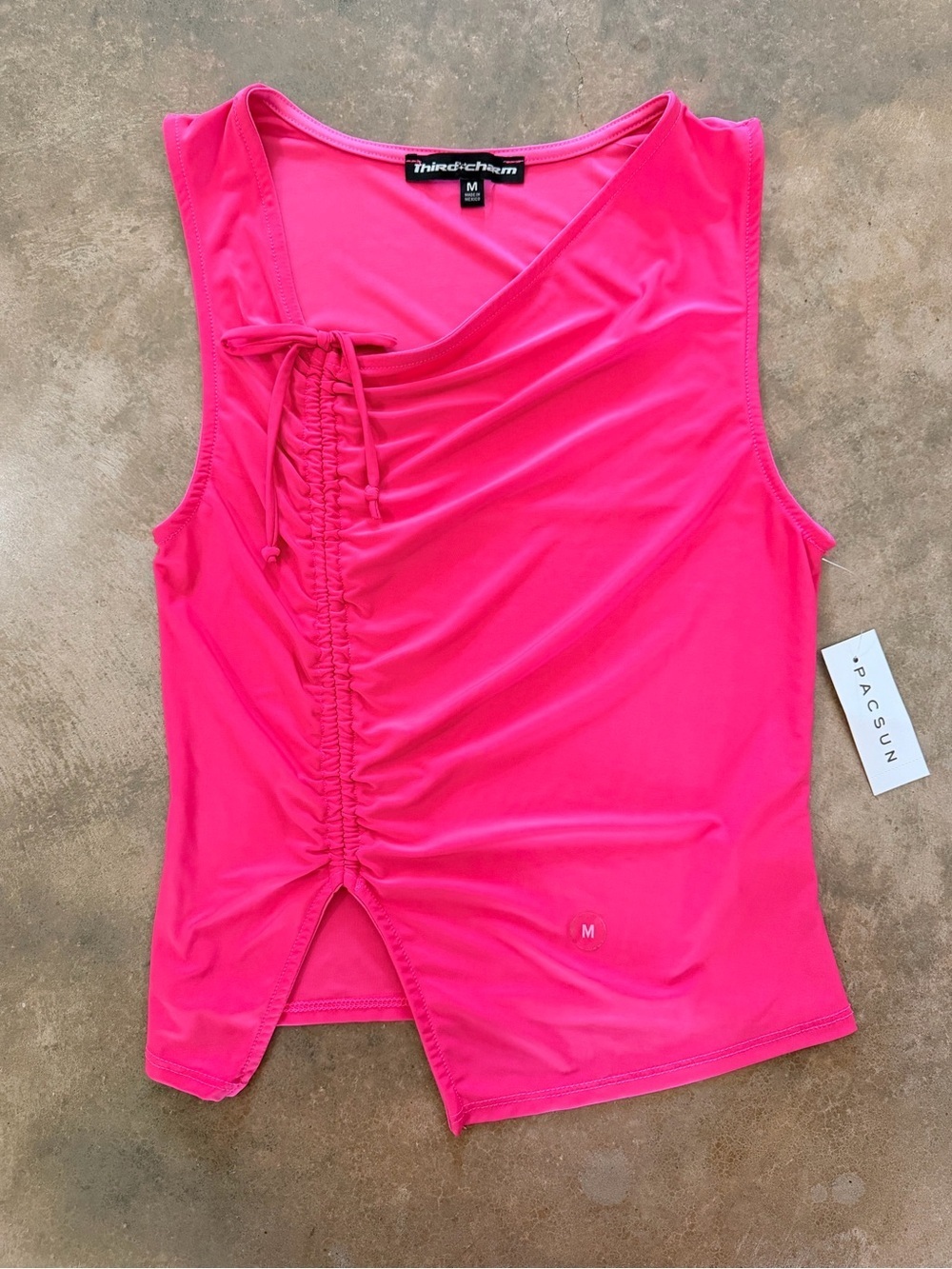 Third Charm Hot Pink Ruched Asymmetrical Sleeveless Tank Top S Fit (M Tag) Y2K